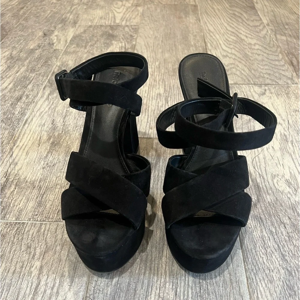 Reformation black Tatiana suede platform heels